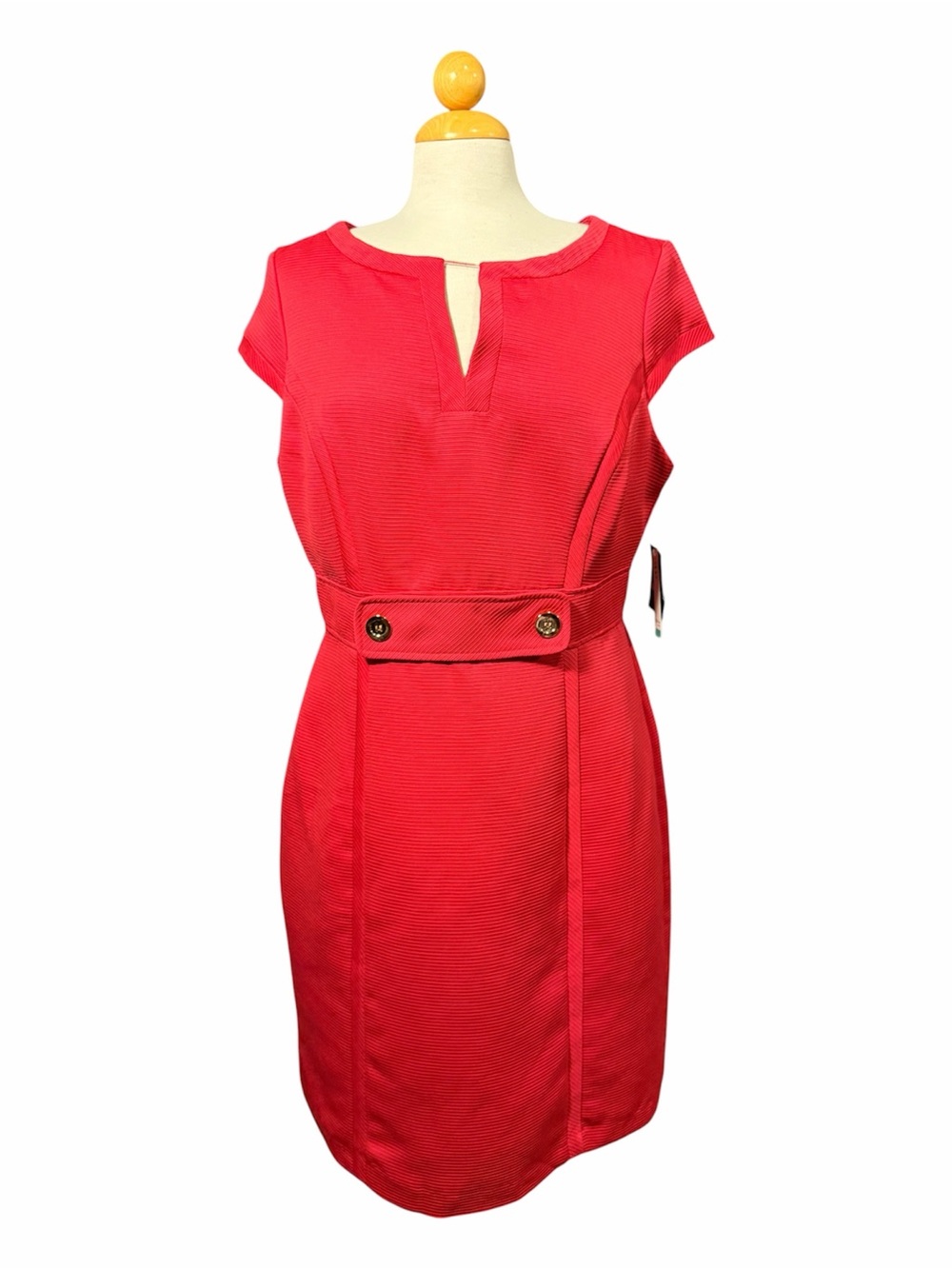 Studio One Fuschia Cap-Sleeve Sheath Dress with Belted Waist